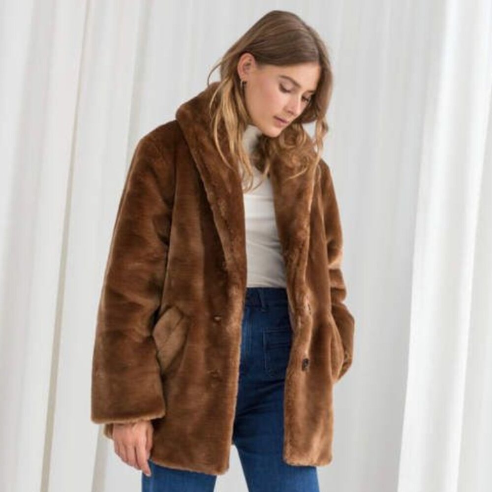 & Other Stories Short Faux Fur Coat - Size 2